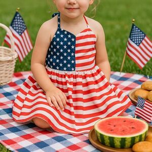 Toddler 4th of July Halter Dress 2T Patriotic Stars Stripes Americana Red White